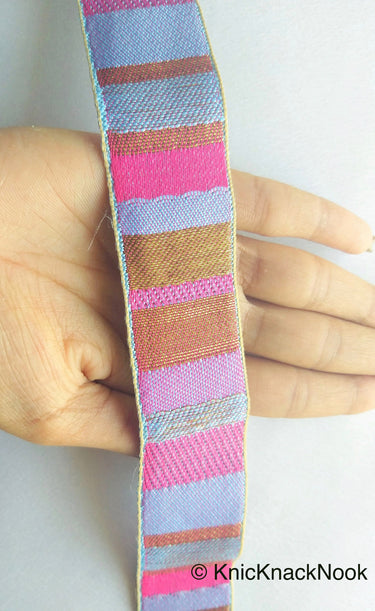 Purple, Pink And Antique Bronze Embroidered Lace Trim, Stripes Trim